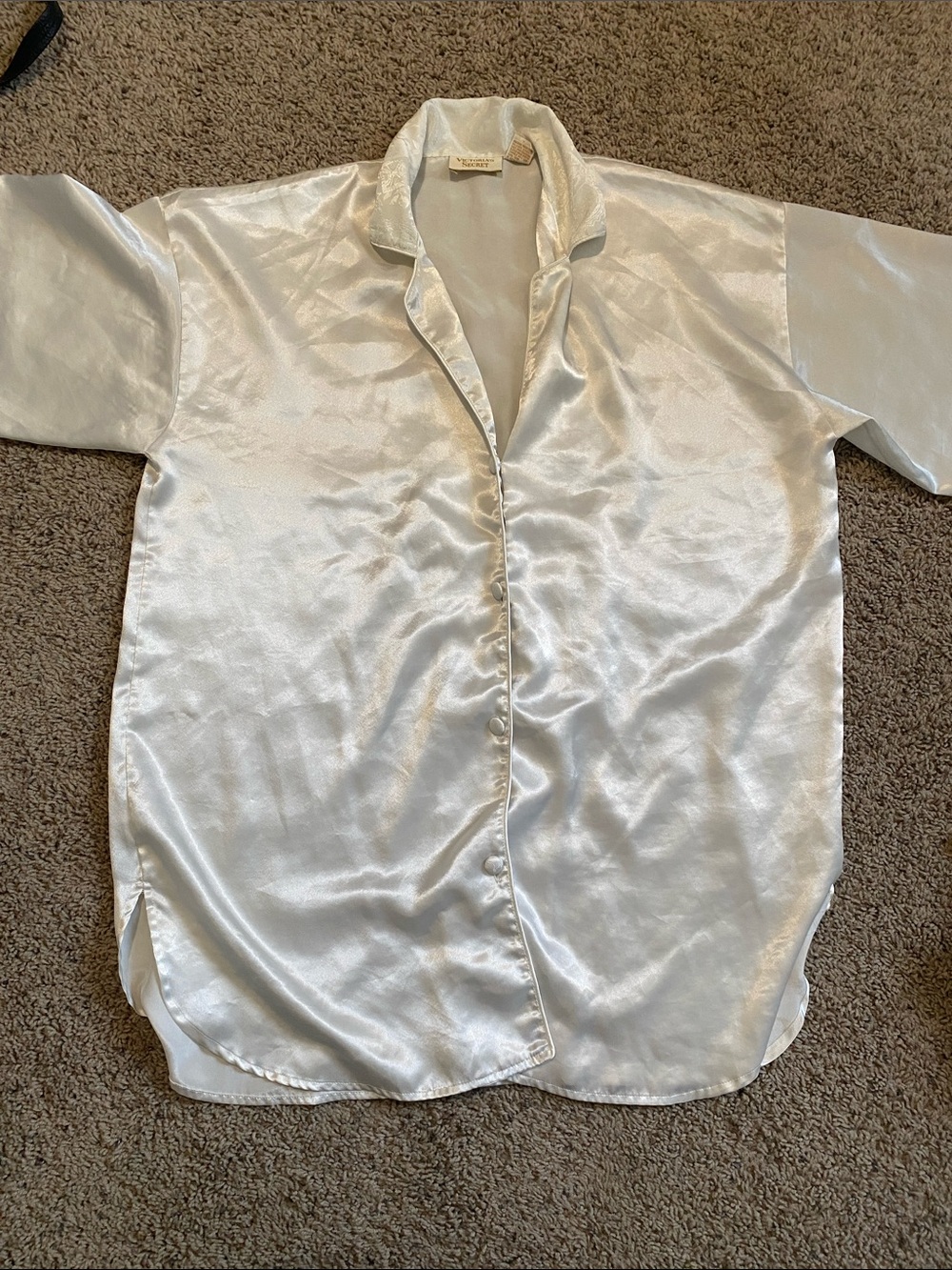 Vintage Victoria's Secret White Satin Button-Front Sleep Shirt